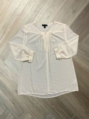 J. Crew Swiss Dot Sheer‎ Long Sleeve Blouse Womens 2 Ivory Coquette Boho Paris